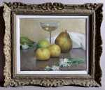 Alfred GIESS Nature morte aux fruits, fleurs et verre de vin huile sur toile, 33x41cm - 1939 (avec son cadre). Alfred Giess