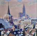 Alfred TINSEL Cathédrale et toits de Strasbourg sous le neige huile sur toile, 61x50cm - 1984 (détail). Alfred Tinsel
