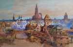 Charles ADAM-LEONHARD (LAISE) Vue panoramique de Strasbourg aquarelle, 26,5x84,5cm (détail). Charles Adam-Leonhard