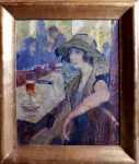 Elie Anatole PAVIL Femme à l intérieur d un café parisien huile sur toile, 46x38cm (avec son cadre). Elie Anatole Pavil