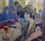Elie Anatole PAVIL Femme à l intérieur d un café parisien huile sur toile, 46x38cm (détail). Elie Anatole Pavil