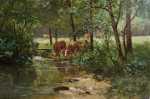 Emile ISENBART Ferme et vaches au bord d un ruisseau, huile sur toile, 46x65cm (détail). Emile Isenbart