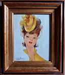 Jean-Gabriel DOMERGUE Nadine de Rothschild huile sur isorel, 24x19cm (avec son cadre). Jean-Gabriel Domergue