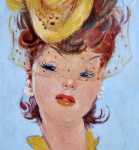 Jean-Gabriel DOMERGUE Nadine de Rothschild huile sur isorel, 24x19cm (détail). Jean-Gabriel Domergue