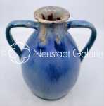 Léon ELCHINGER Vase à deux anses à coulures bleues céramique, hauteur 20cm (vers 1900 et 1919). Léon Elchinger