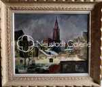 Luc HUEBER Cathédrale et toits de Strasbourg huile sur toile, 50x61cm - 1947 (avec son cadre). Luc Hueber