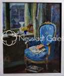 Luc HUEBER Intérieur au fauteuil bleu huile sur toile, 55x46cm - 1946 (avec son cadre). Luc Hueber